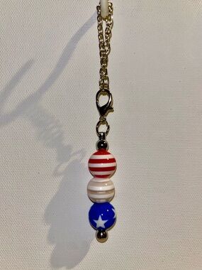 Patriotic Red, White and Blue, Silver-tone Beaded Cup Charm